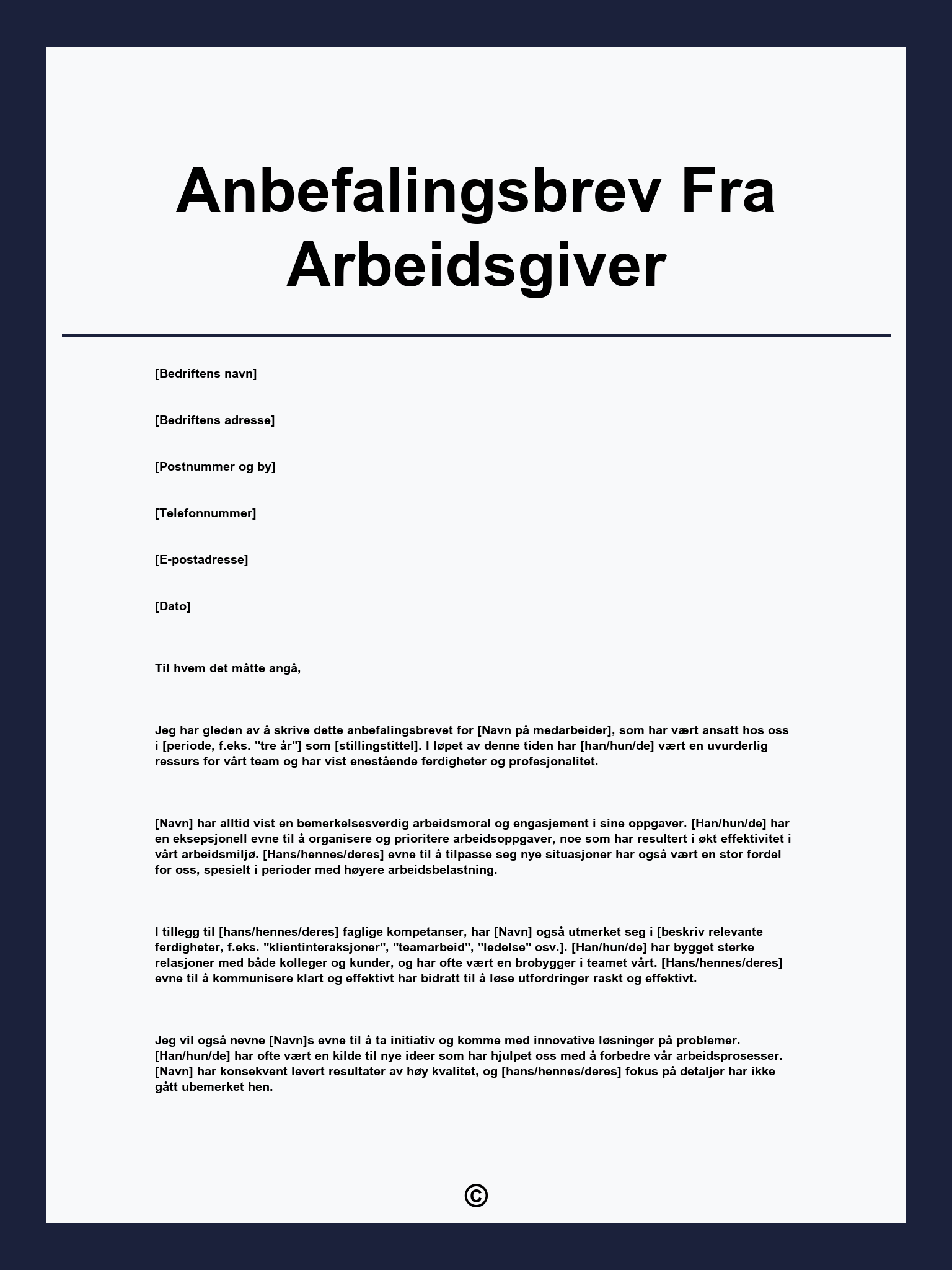 Anbefalingsbrev Fra Arbeidsgiver