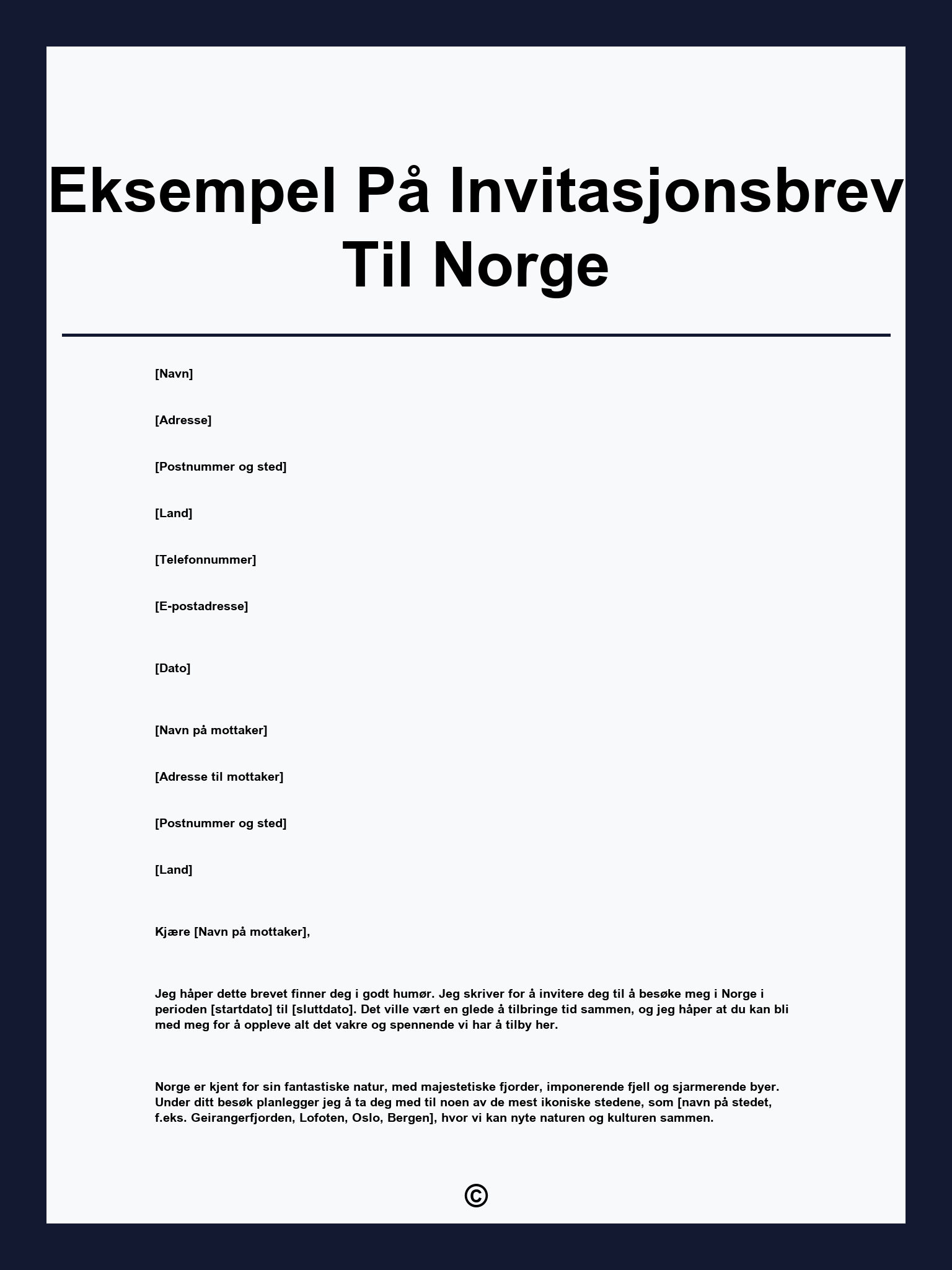 Eksempel På Invitasjonsbrev Til Norge