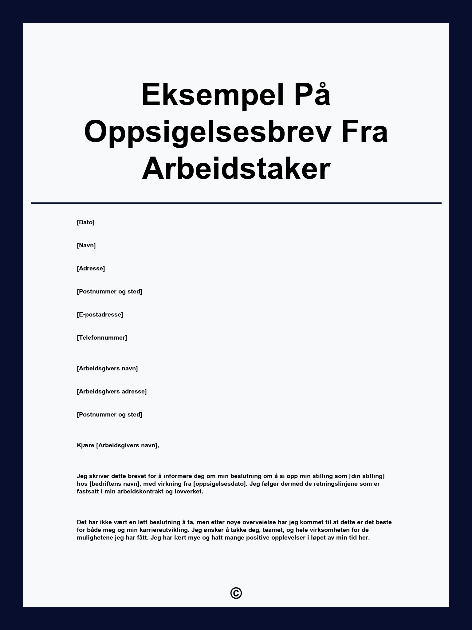 Eksempel På Oppsigelsesbrev Fra Arbeidstaker