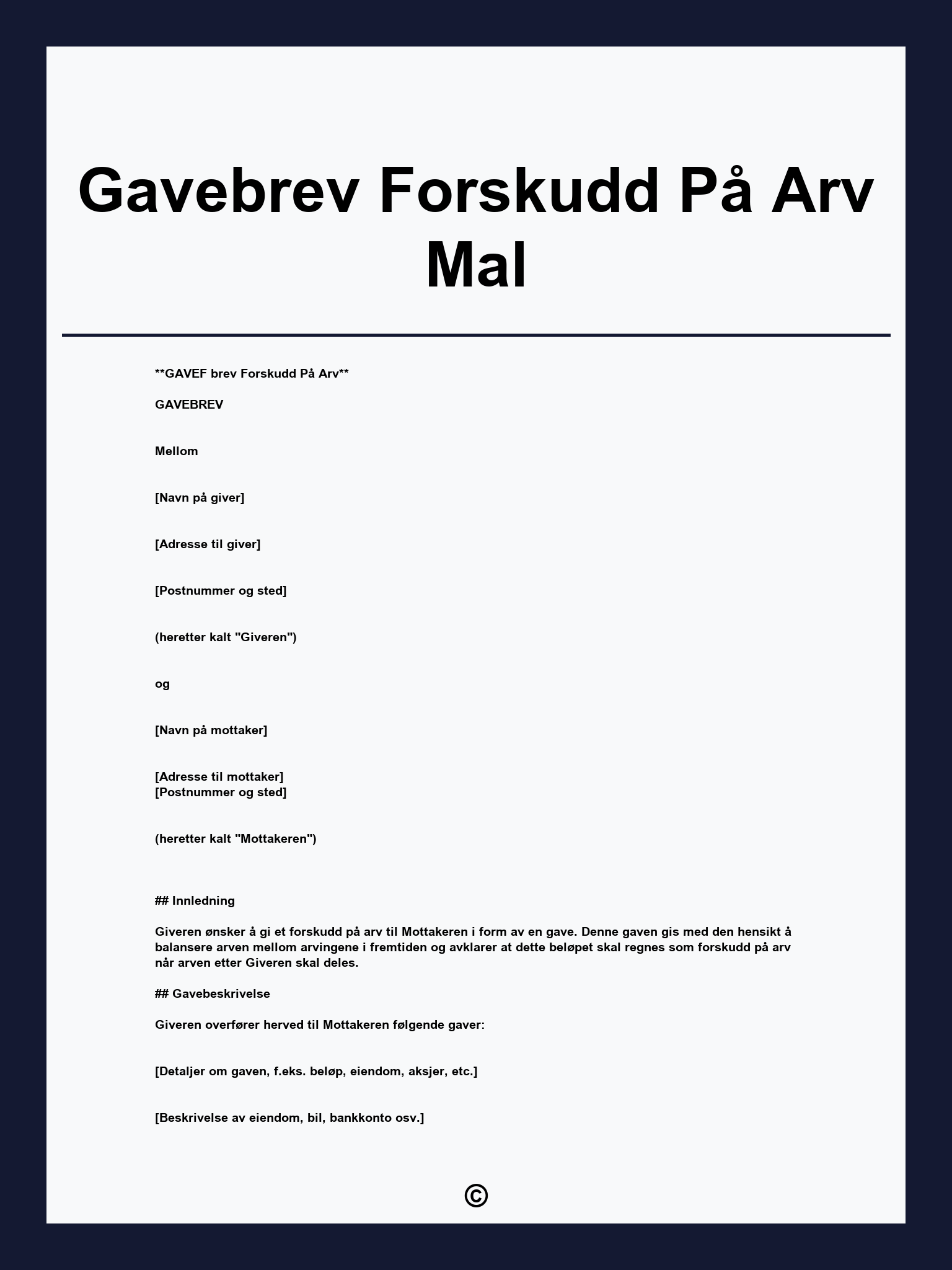 Gavebrev Forskudd På Arv Mal