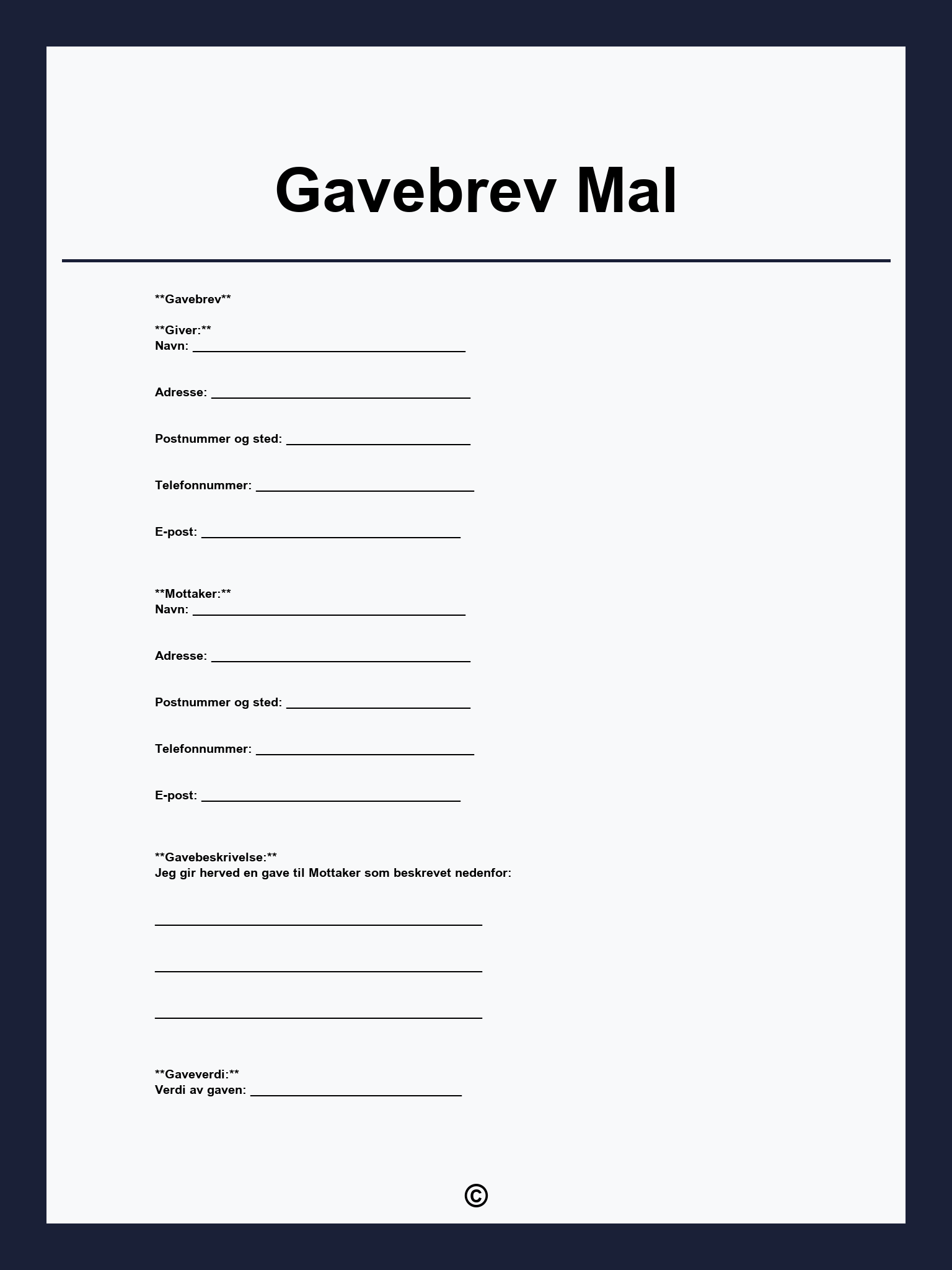 Gavebrev Mal