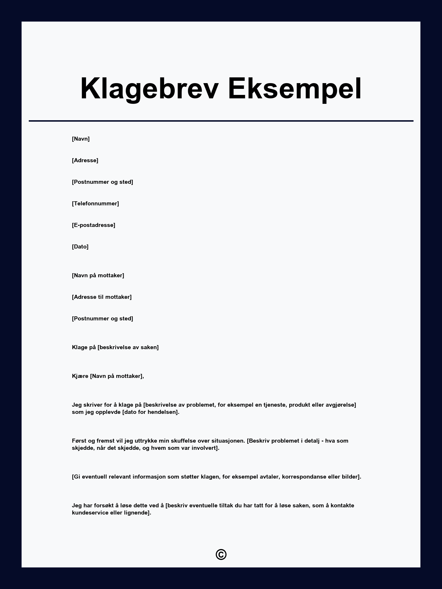 Klagebrev Eksempel