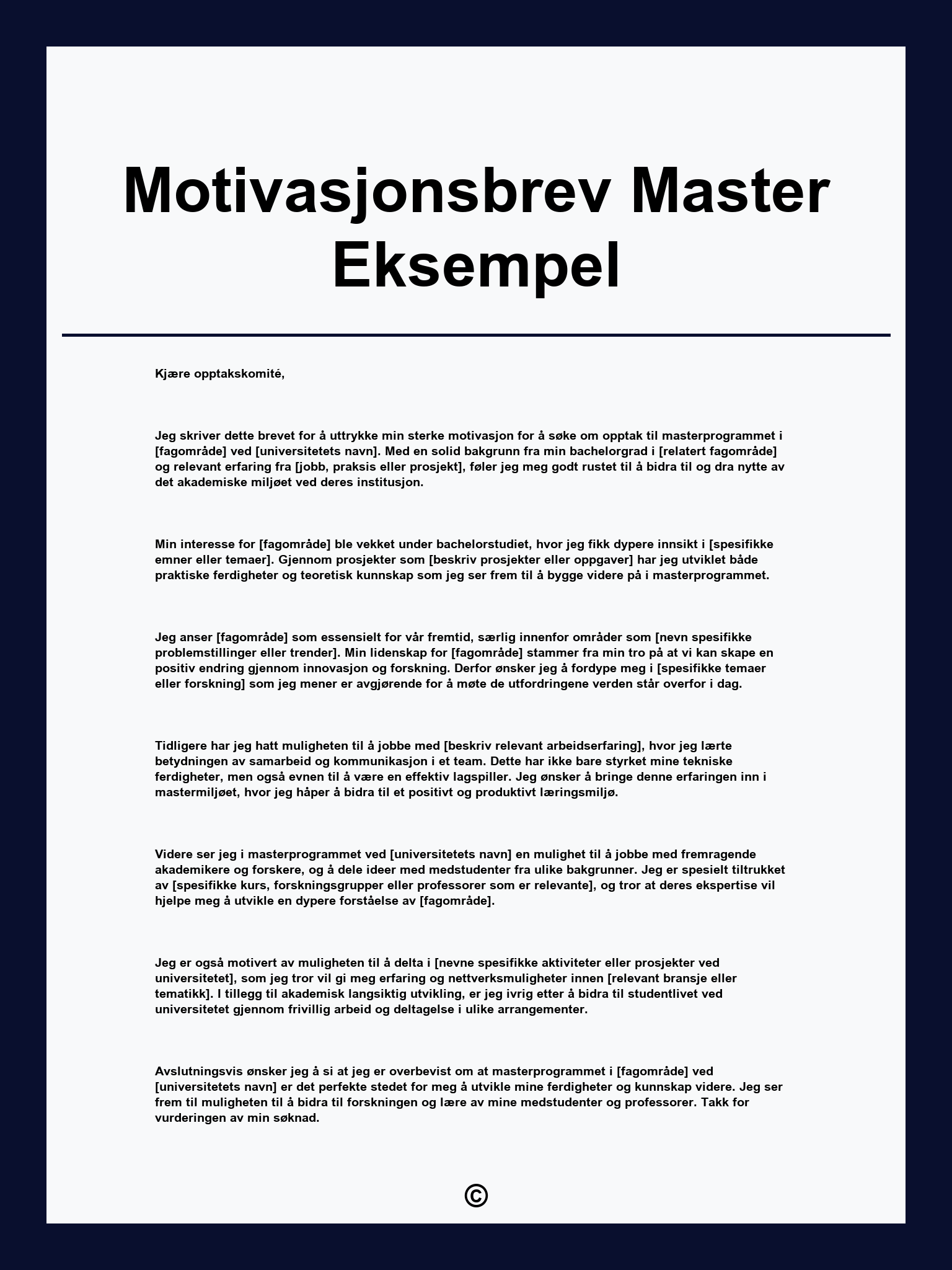 Motivasjonsbrev Master Eksempel