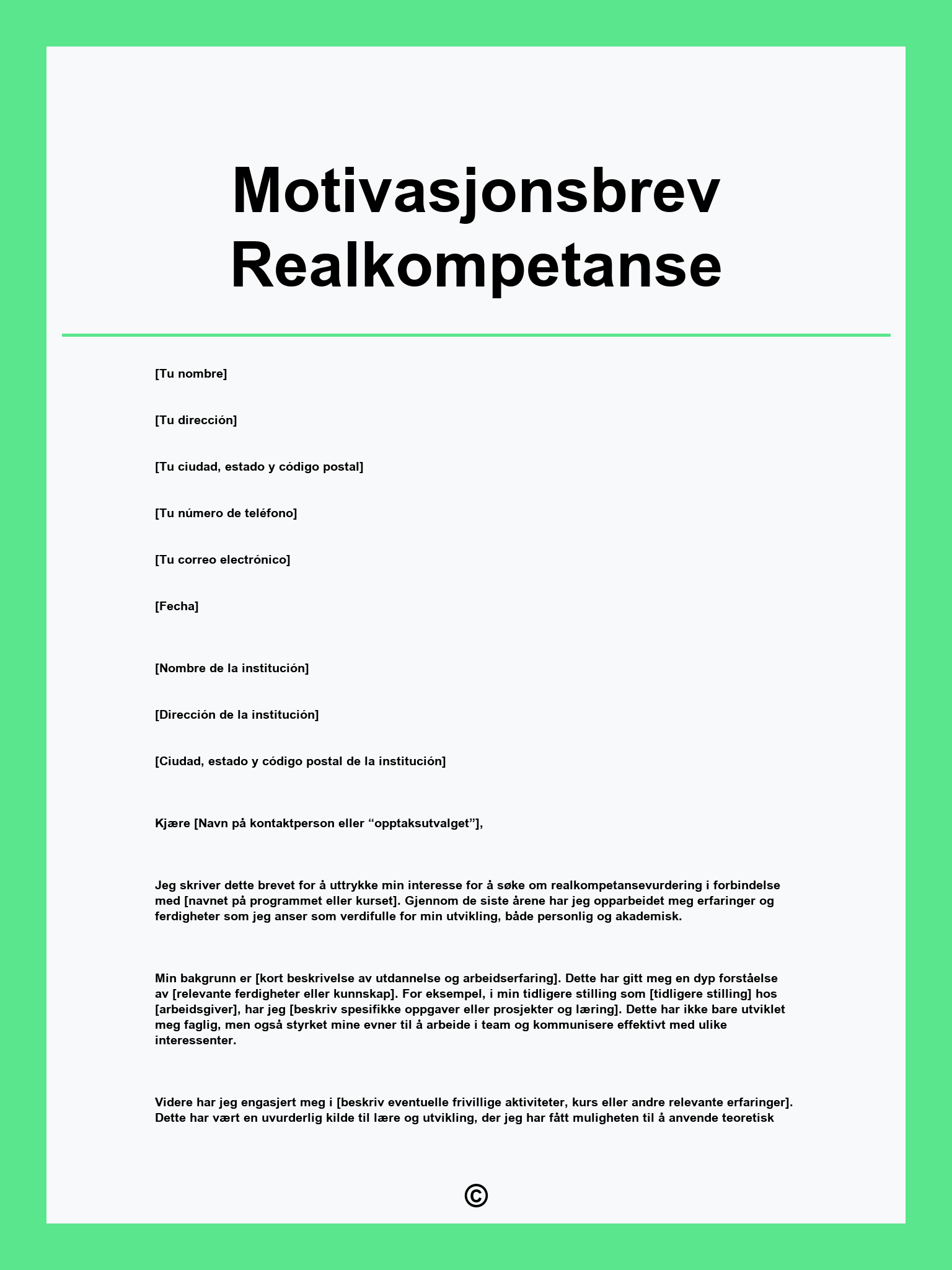 Motivasjonsbrev Realkompetanse