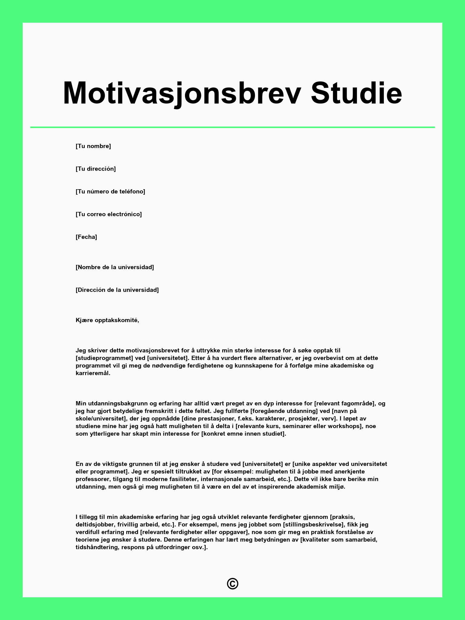 Motivasjonsbrev Studie