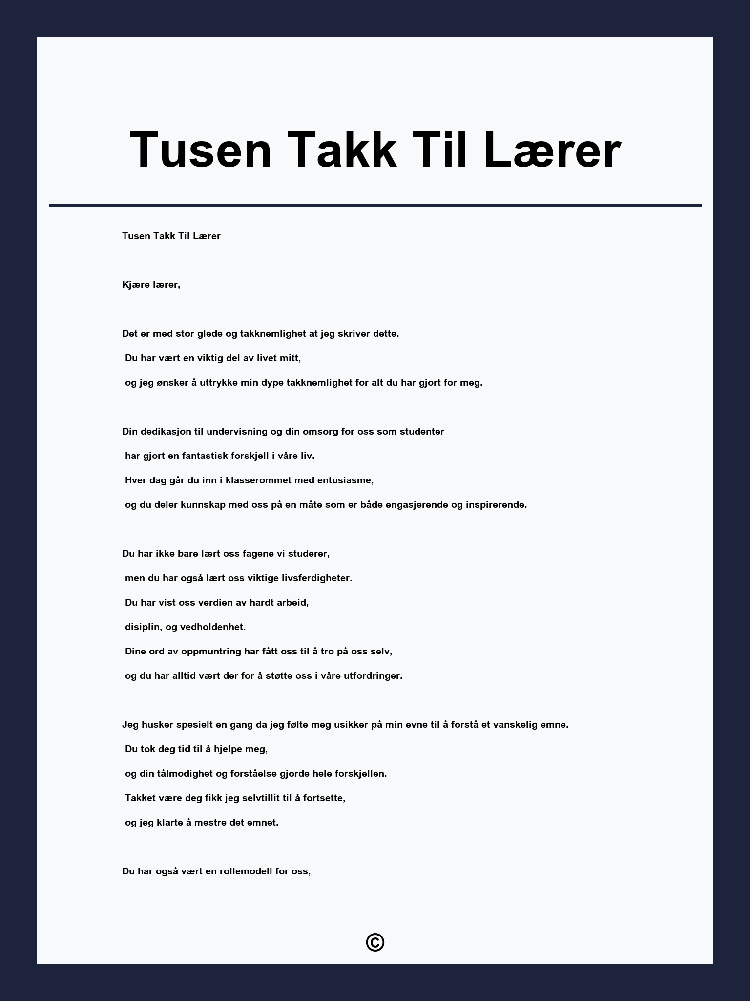 Tusen Takk Til Lærer